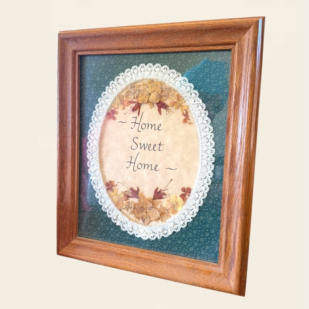 Vintage Home Sweet Home Frame Dried Flower Lace Wall Art Cottage Grandma